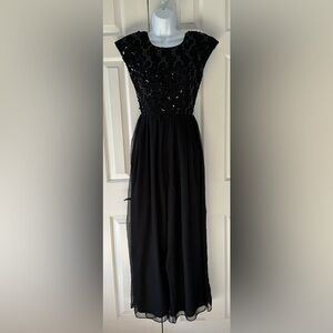 Bari Jay Black Sequin & Chiffon Wide-Leg Jumpsuit Low Back | Size S